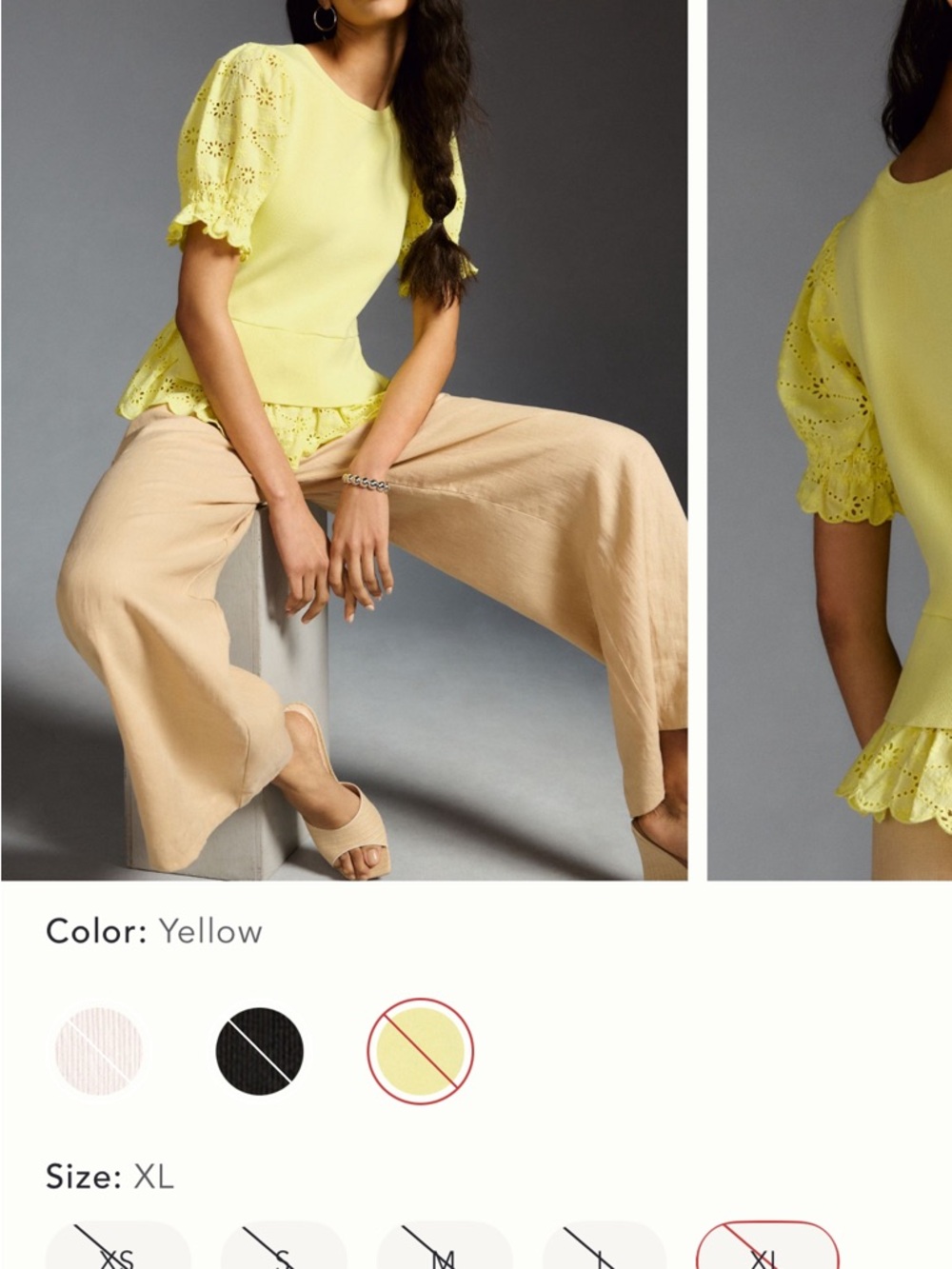 Yellow Eyelet Puff-Sleeve Top